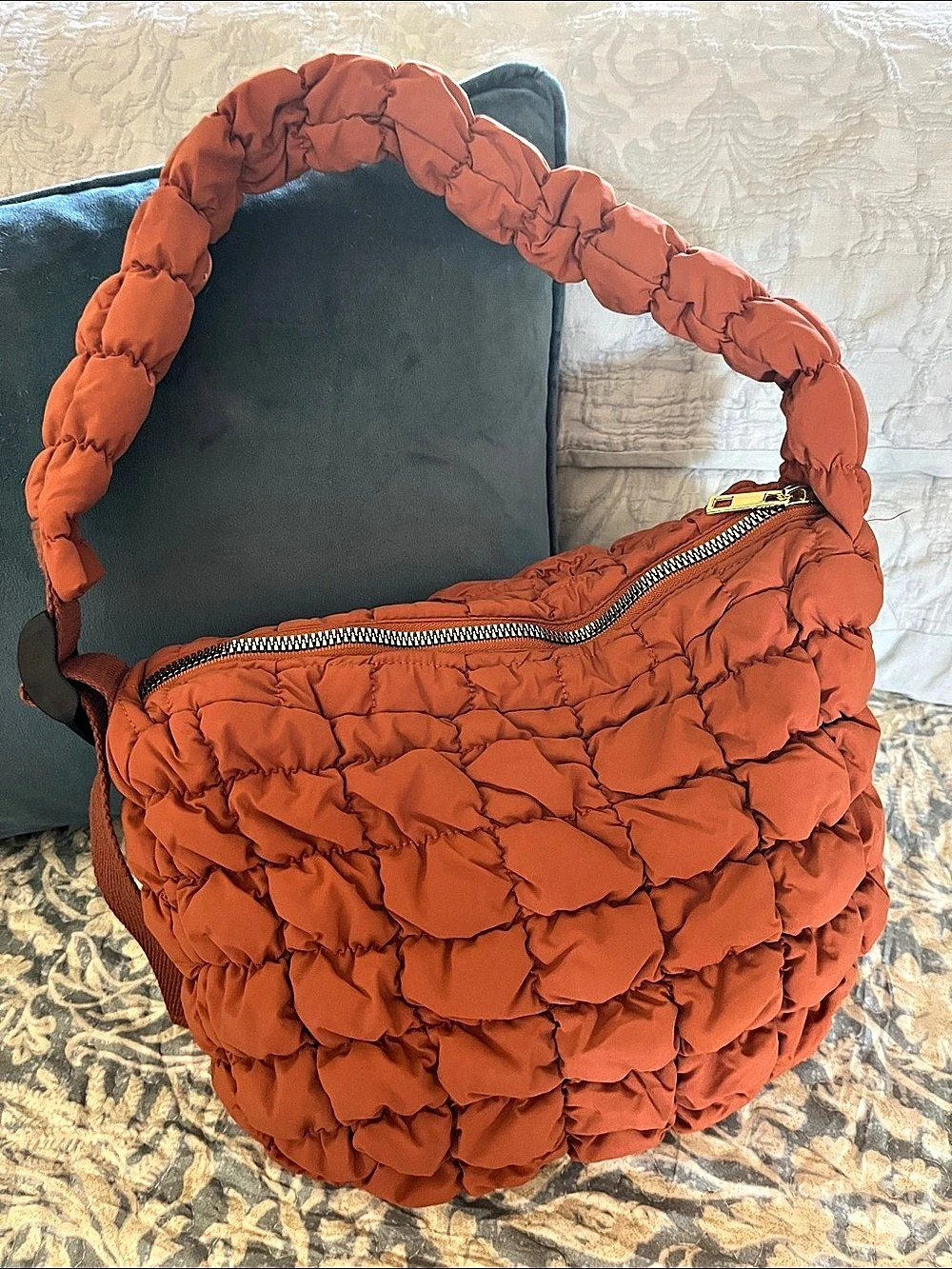 Quilted Mini Bag Ruched Shoulder Bag Burnt Orange